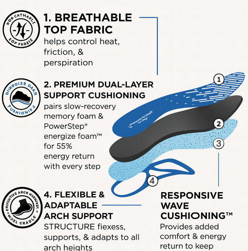 Memory foam insole designed for long work shifts in boots